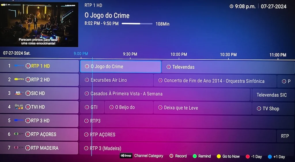 Channel guide on Portugal IPTV using formuler box