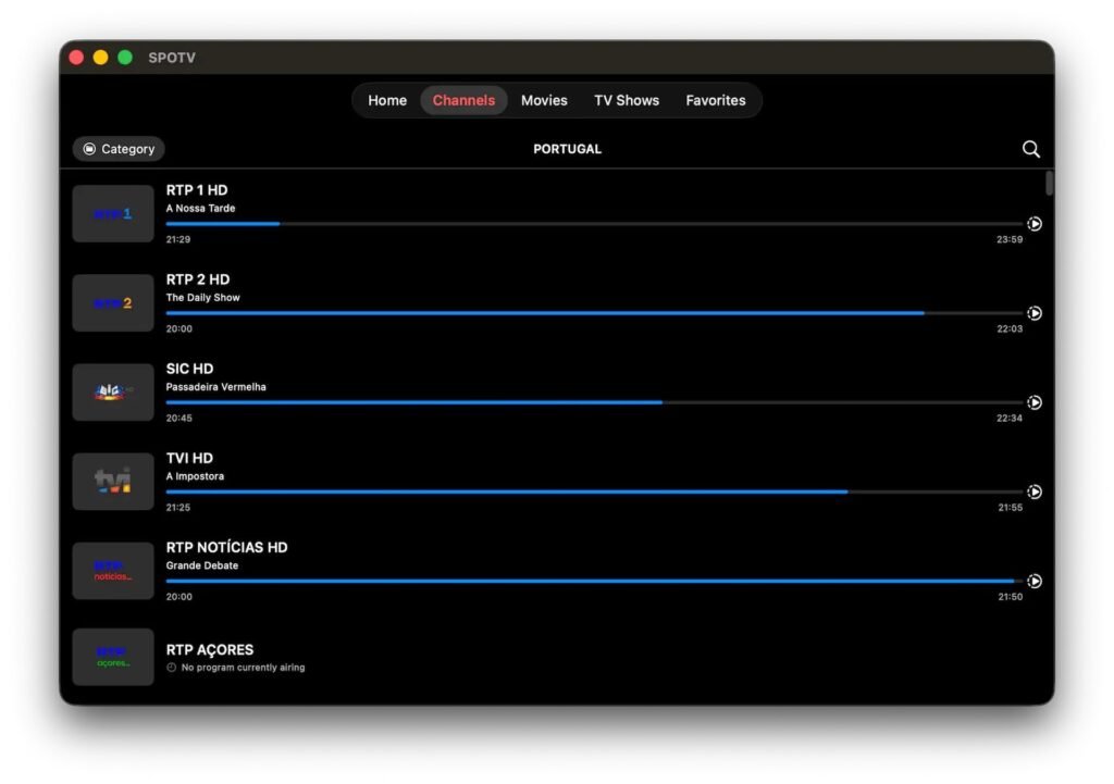SPOTV channel menu